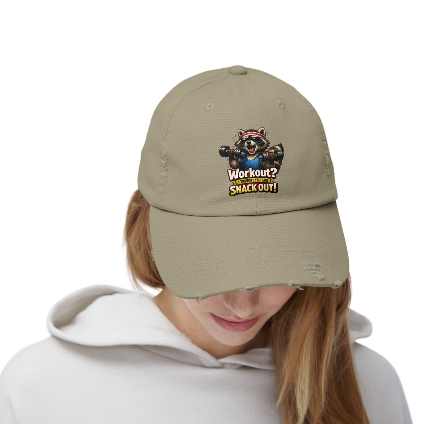 Snack Out Distressed Cap — Raccoon Mom/Dad Funny Dad Hat