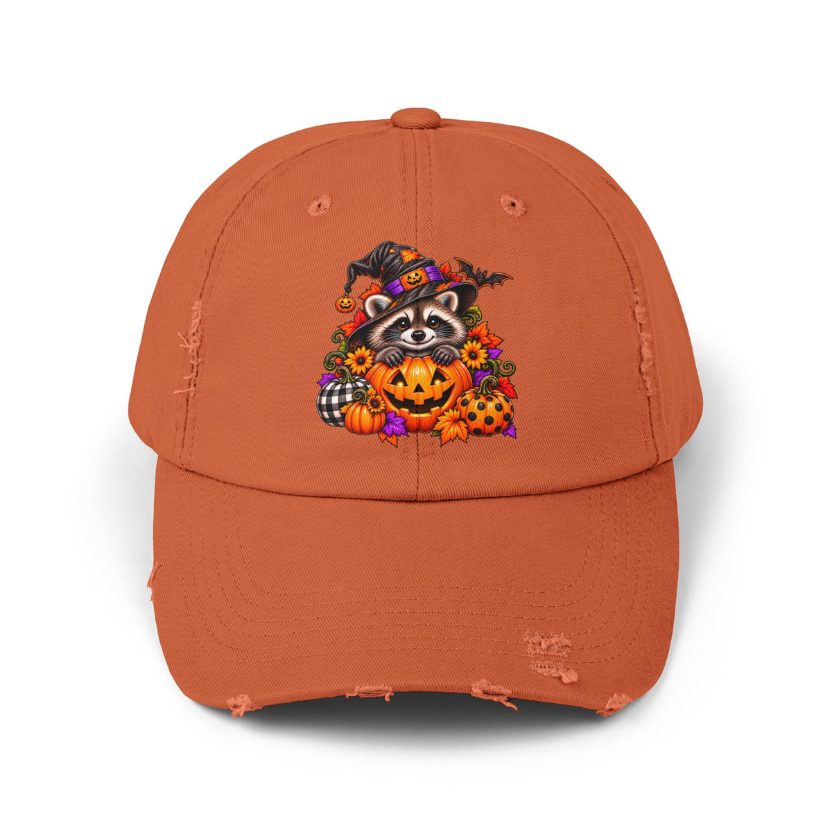 Halloween Raccoon Distressed Baseball Hat