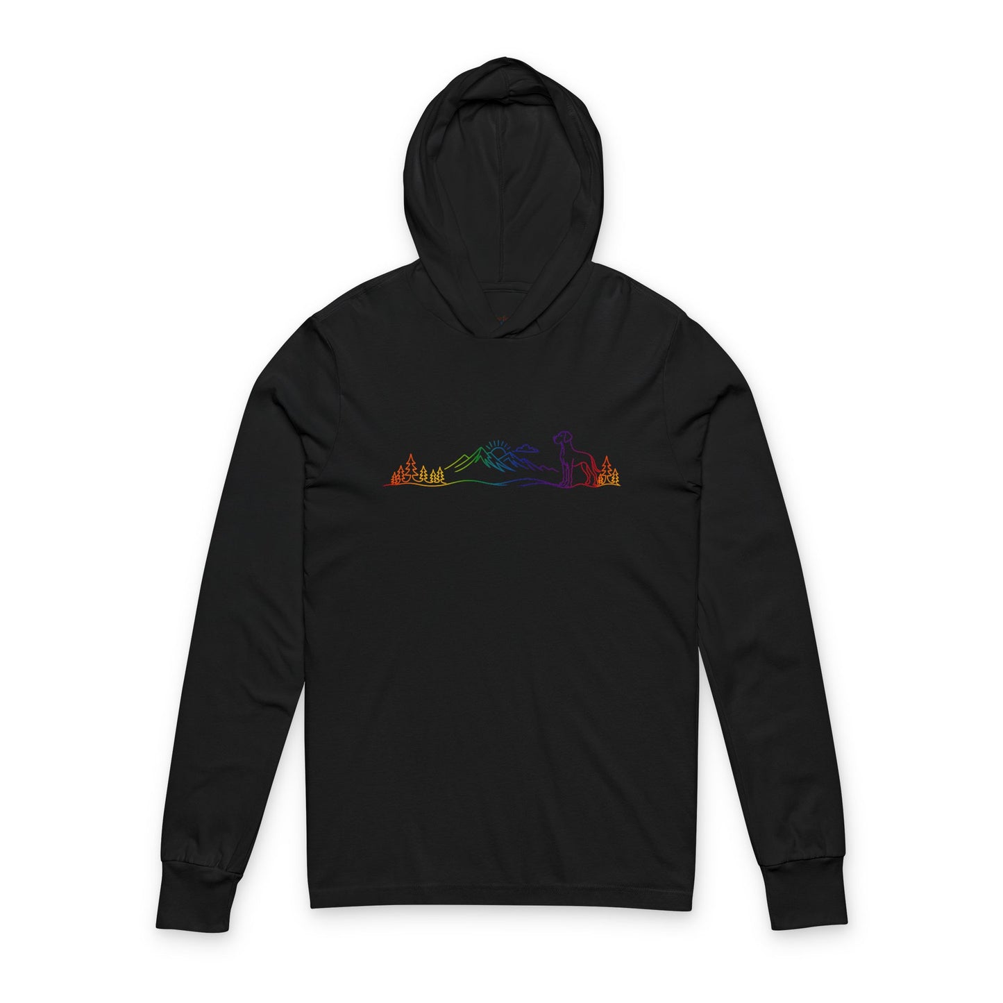 Natural-Eared Great Dane Line Art Rainbow Hooded Long Sleeve Tee