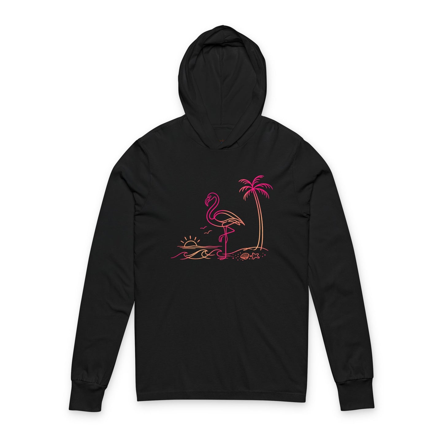Continuous Line Art Flamingo Hooded Long Sleeve Tee