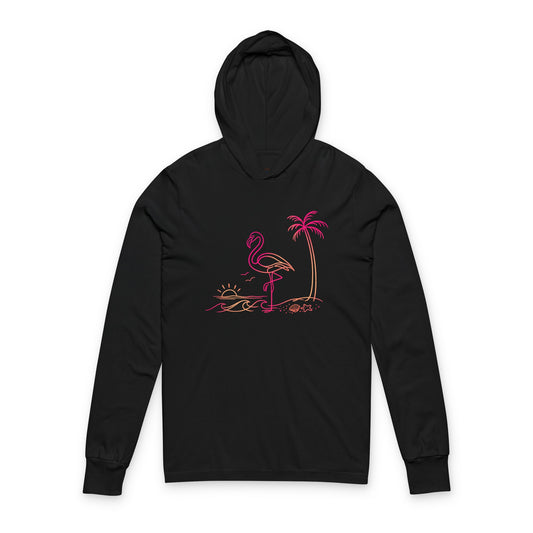 Continuous Line Art Flamingo Hooded Long Sleeve Tee