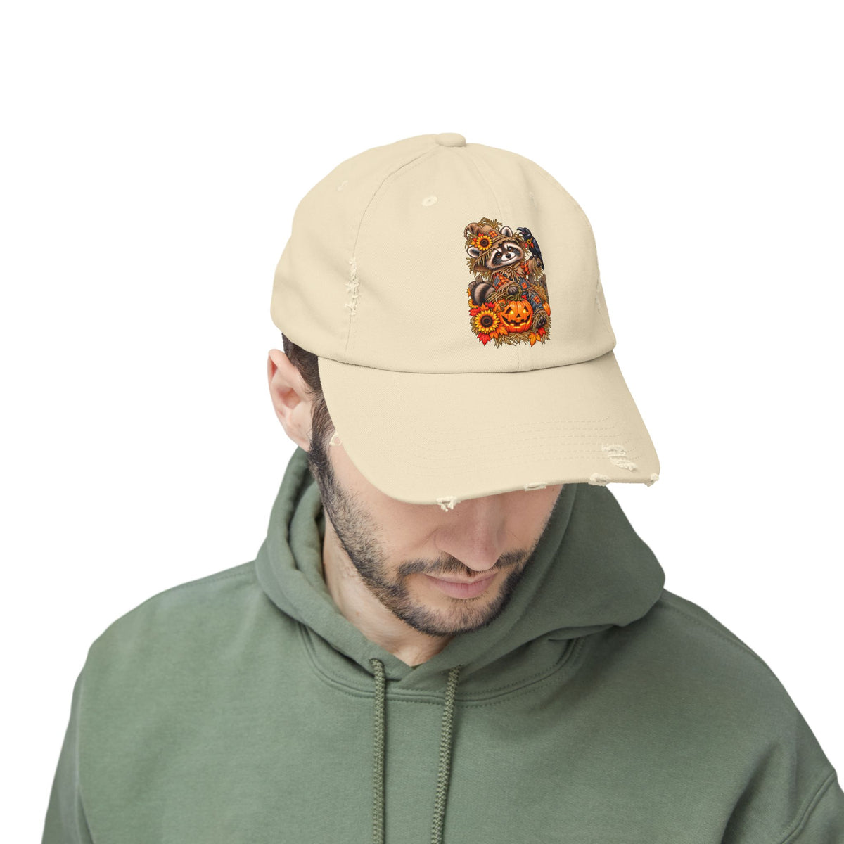 Scarecrow Raccoon Distressed Baseball Hat