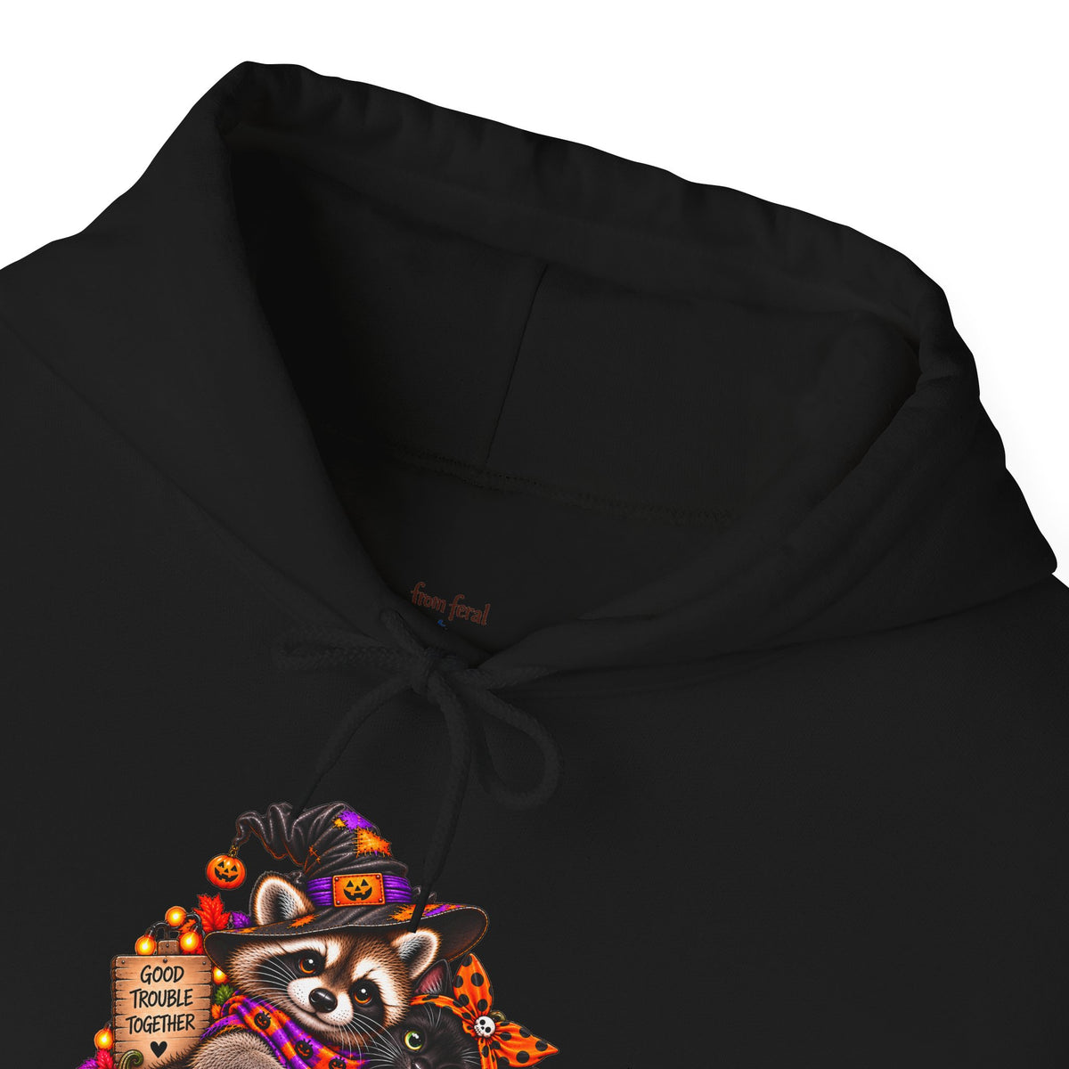 Halloween Raccoon and Black Cat Bestie Hooded Sweatshirt