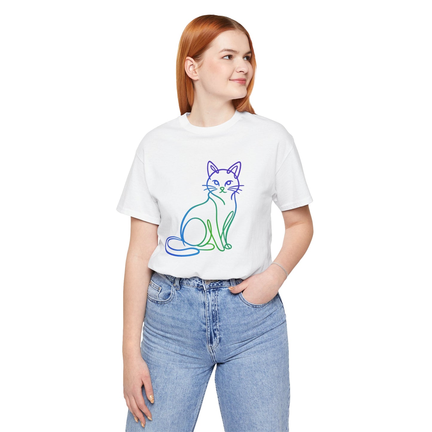 Colorful Line-Work Sitting Cat T-Shirt