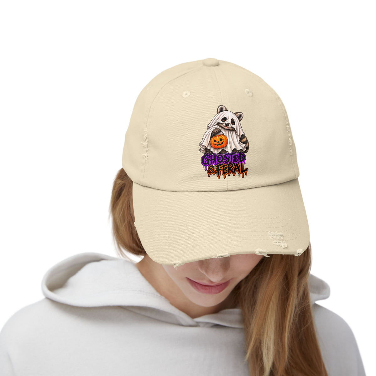 Ghosted Raccoon Distressed Baseball Hat