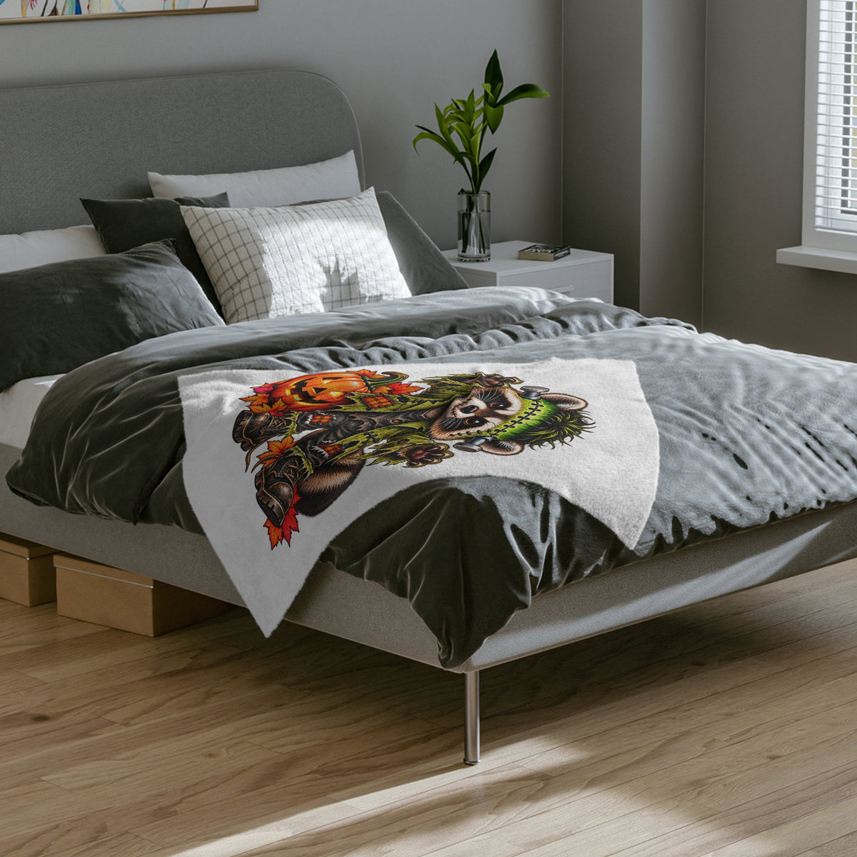 Halloween Raccoon Blanket — Franken-coon Raccoon Velveteen Throw