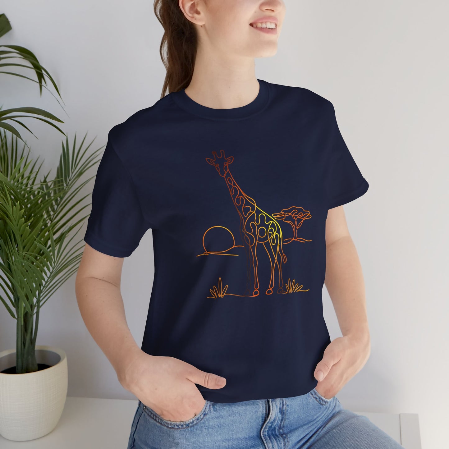 Giraffe Sunset Tee — Minimal Line Art Safari T-Shirt