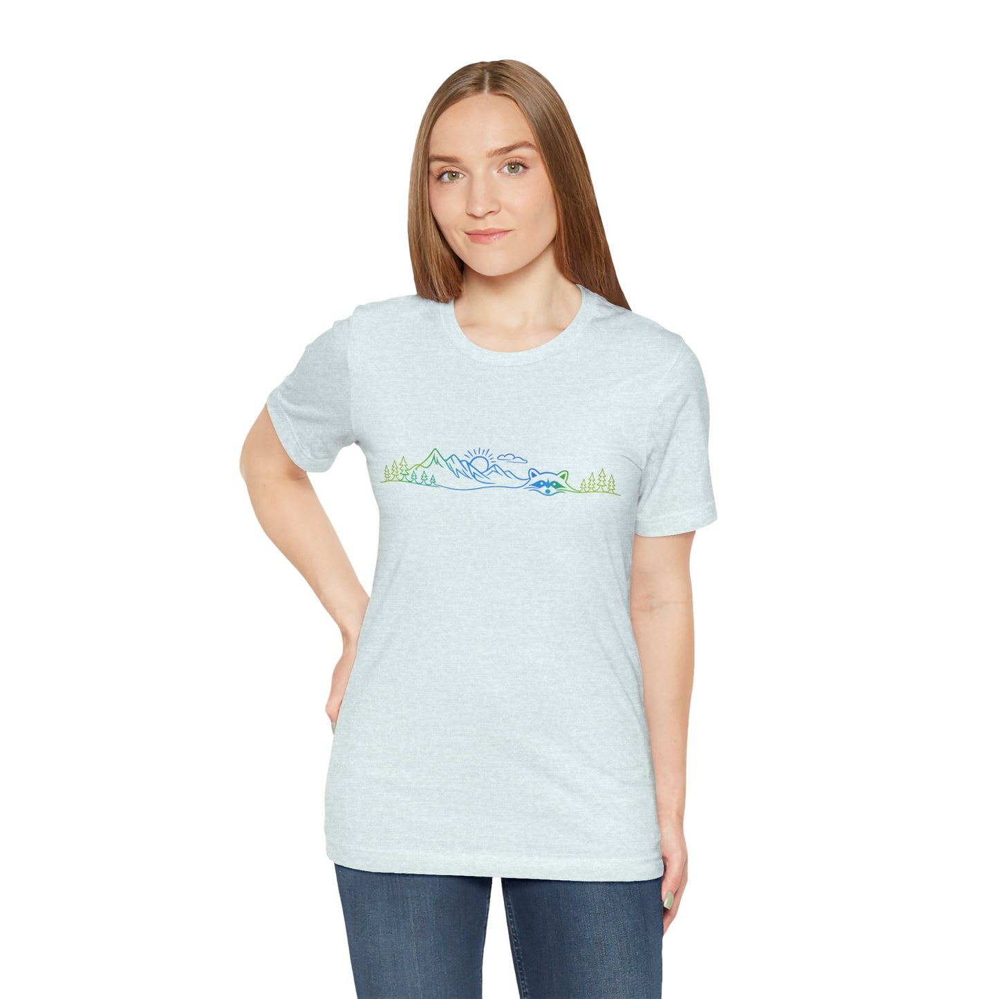Raccoon Tee — Minimal Line Raccoon Scenic Graphic T-Shirt