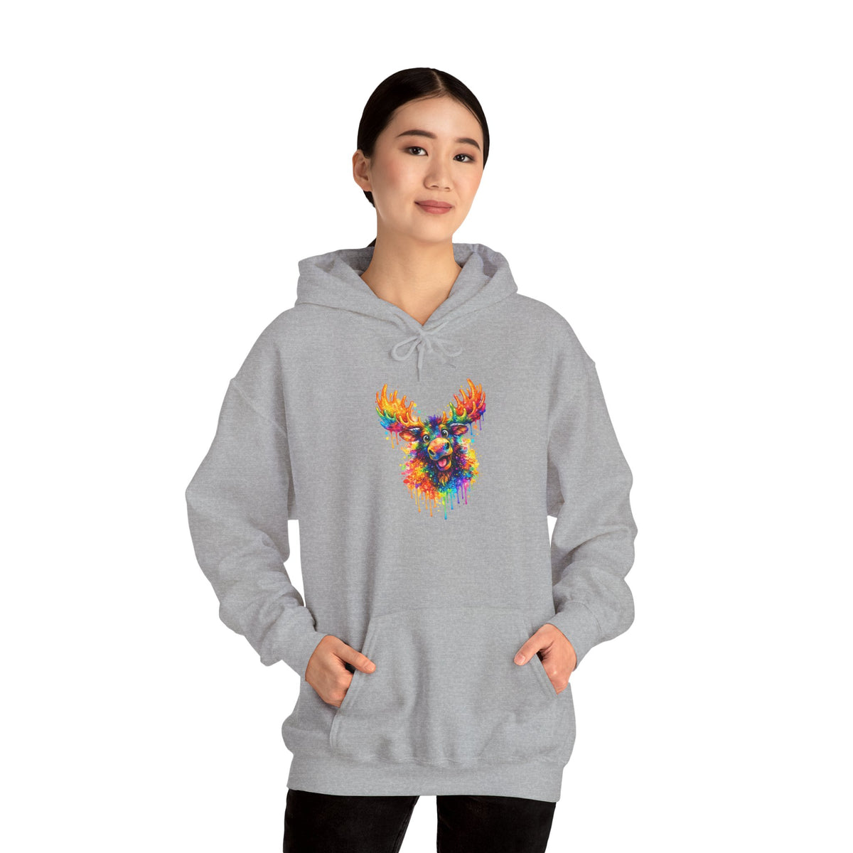 Watercolor Moose Hooded Sweatshirt