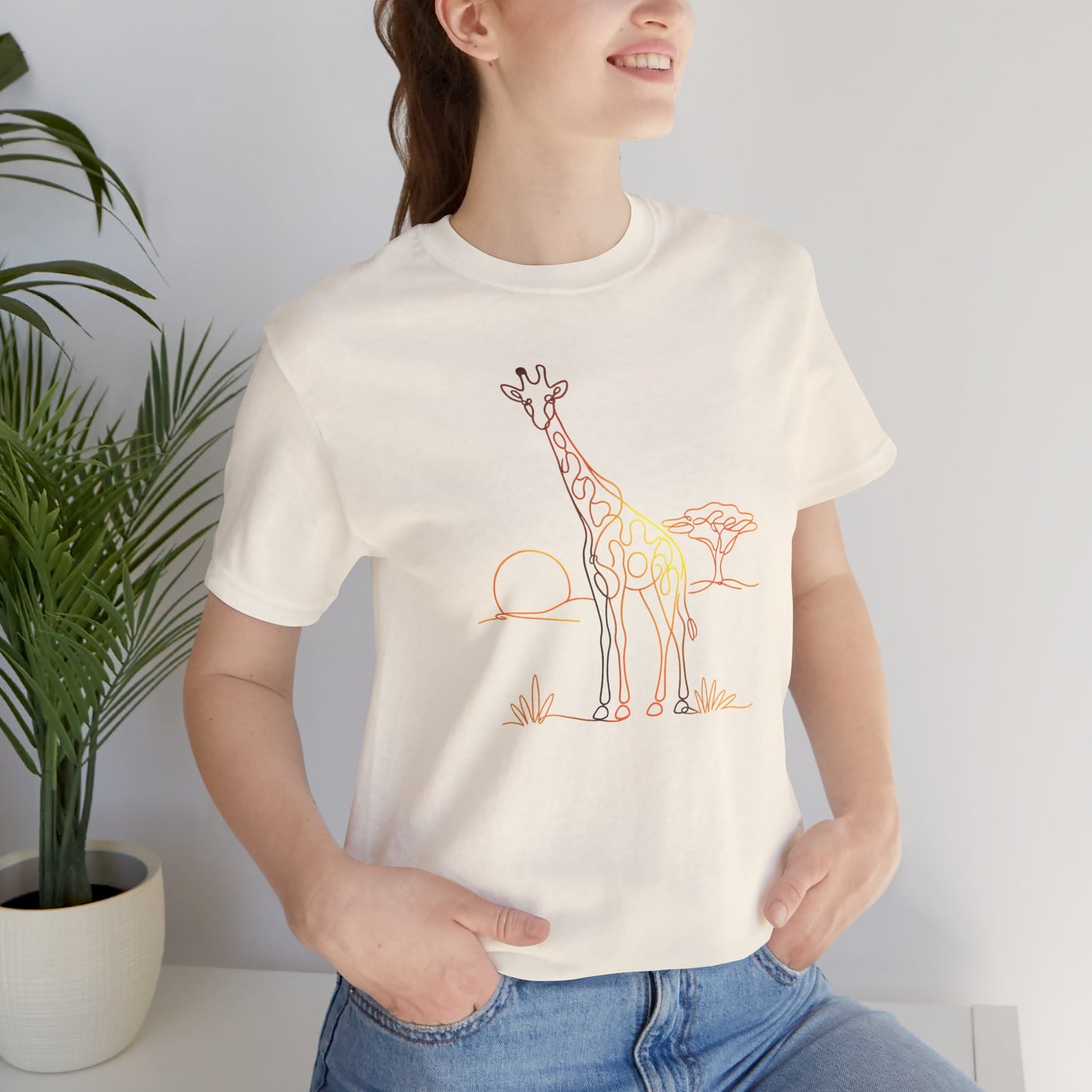 Giraffe Sunset Tee — Minimal Line Art Safari T-Shirt
