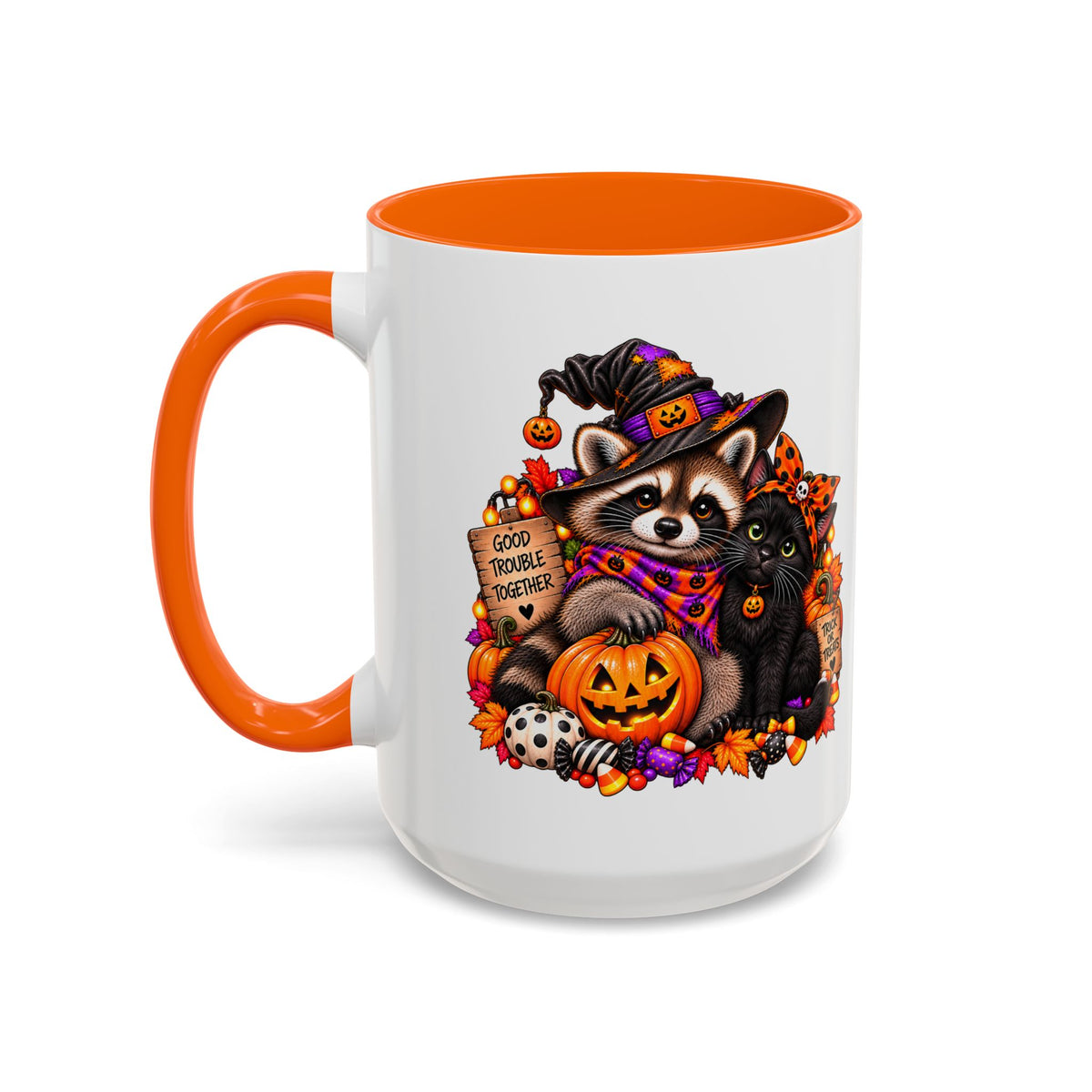 Halloween Raccoon and Black Cat Bestie Coffee Mug  (11/15oz)