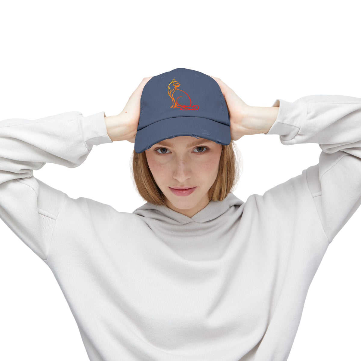 Sunrise Cat Distressed Cap