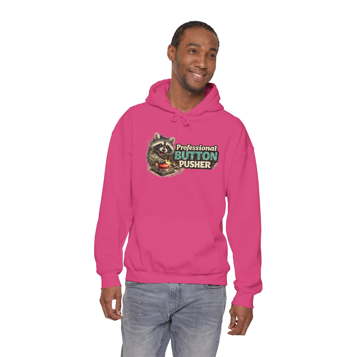 Raccoon "Button Pusher" Hooded Sweatshirt