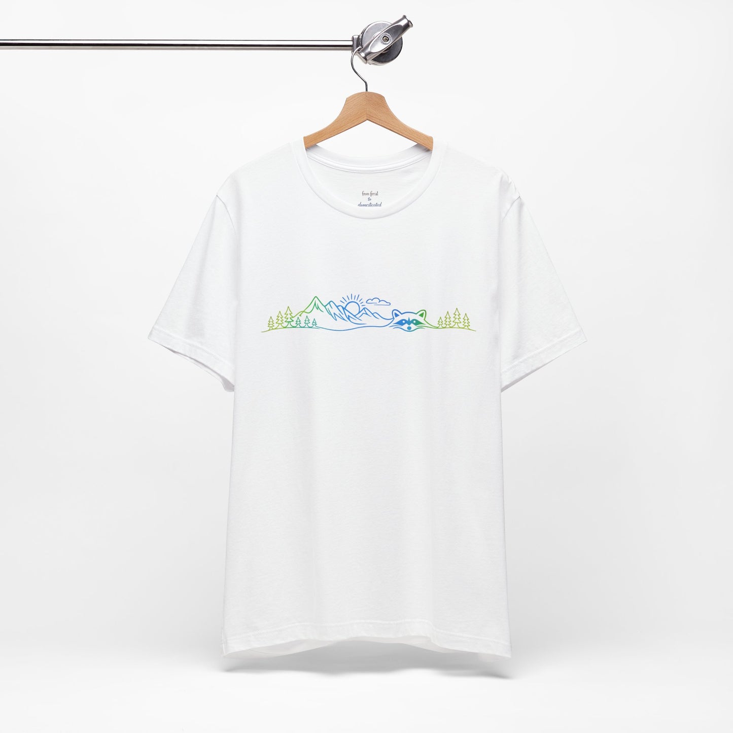 Raccoon Tee — Minimal Line Raccoon Scenic Graphic T-Shirt