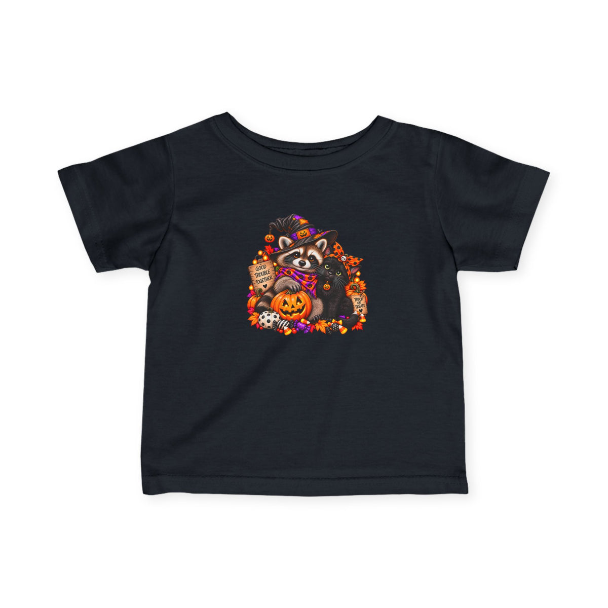 Halloween Raccoon and Black Cat Bestie Infant Tee
