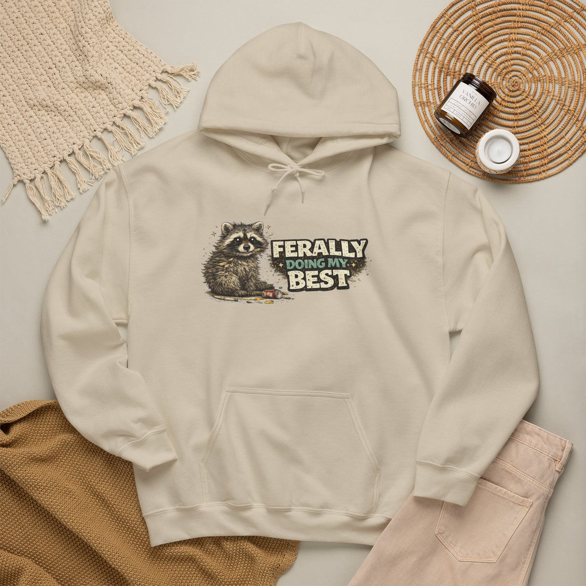 Raccoon "Ferally Doing My Best" Hooded Sweatshirt