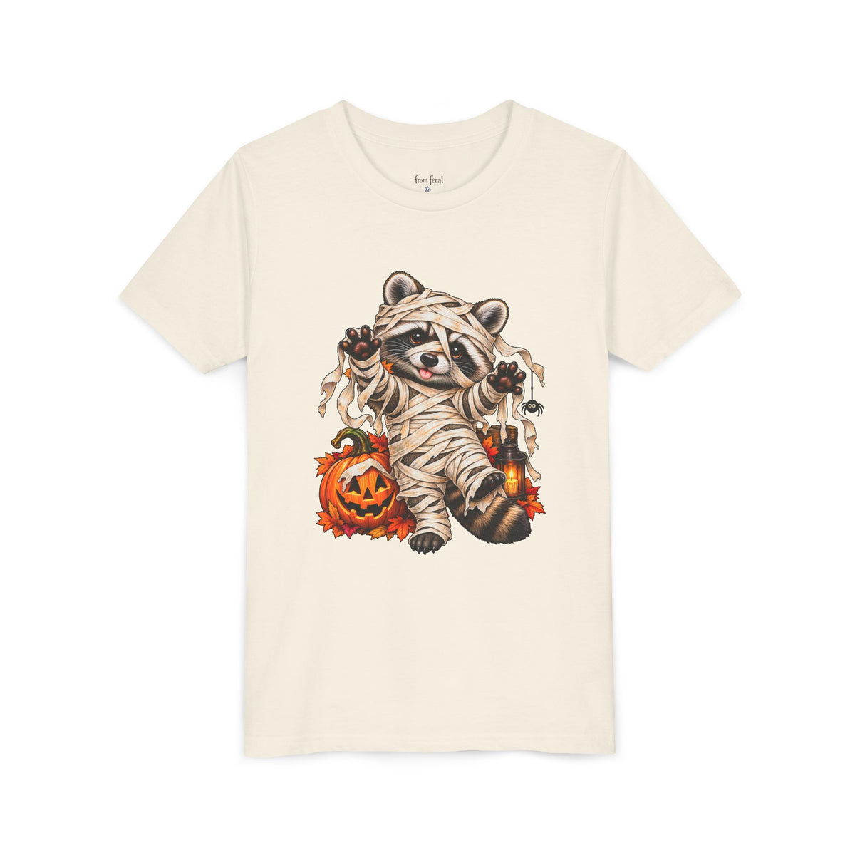 Halloween Youth Tee — Mummy Raccoon Kids Tshirt
