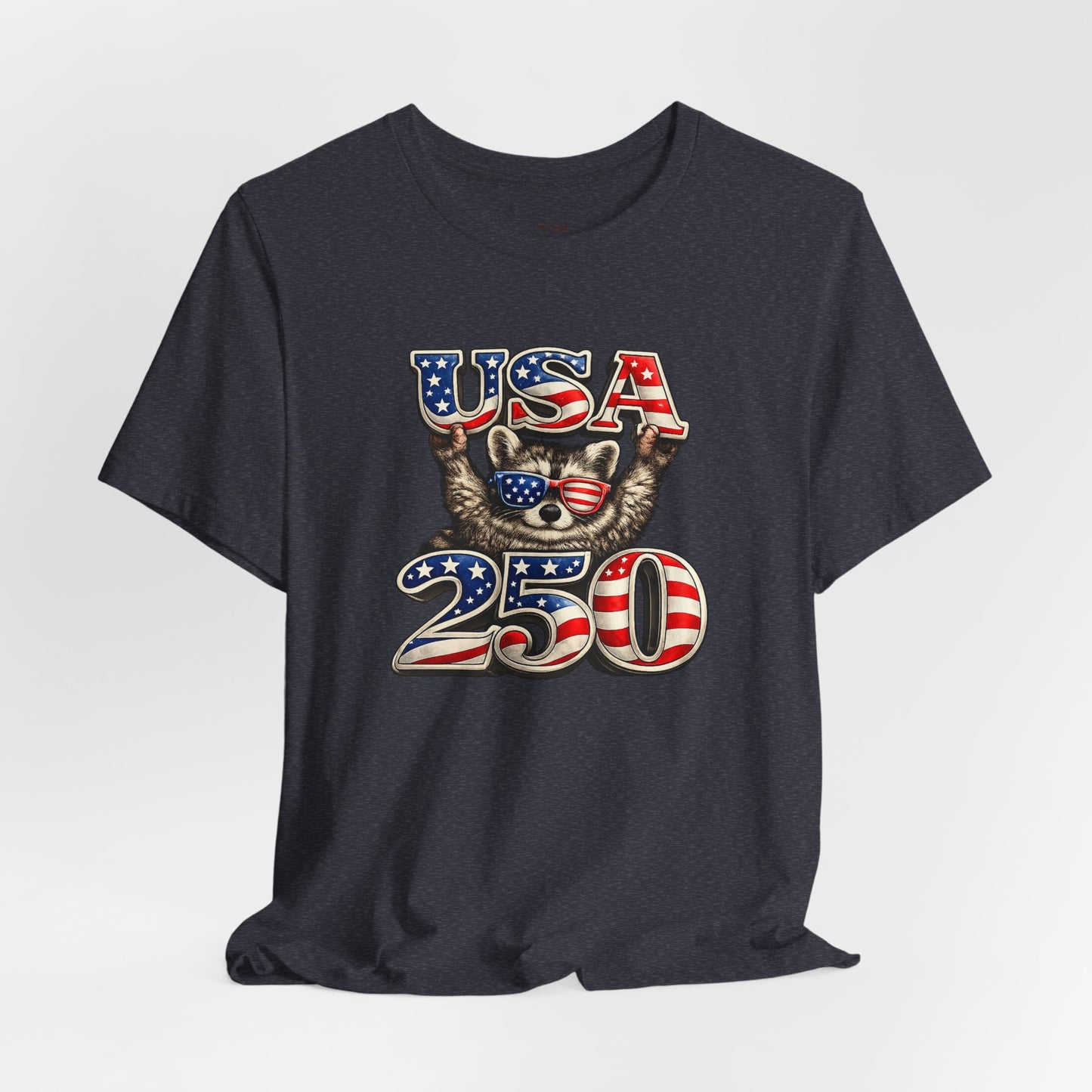 Patriot Raccoon 250th Anniversary T-Shirt — 4th of July Fireworks Flag Tee