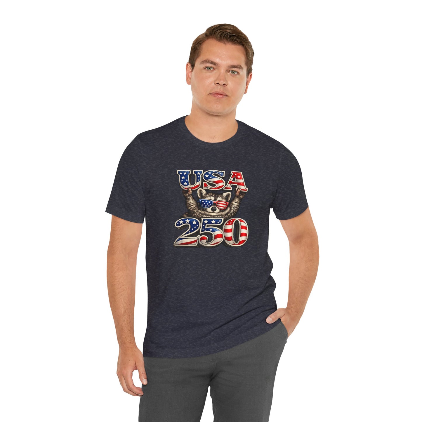 Patriot Raccoon 250th Anniversary T-Shirt — 4th of July Fireworks Flag Tee