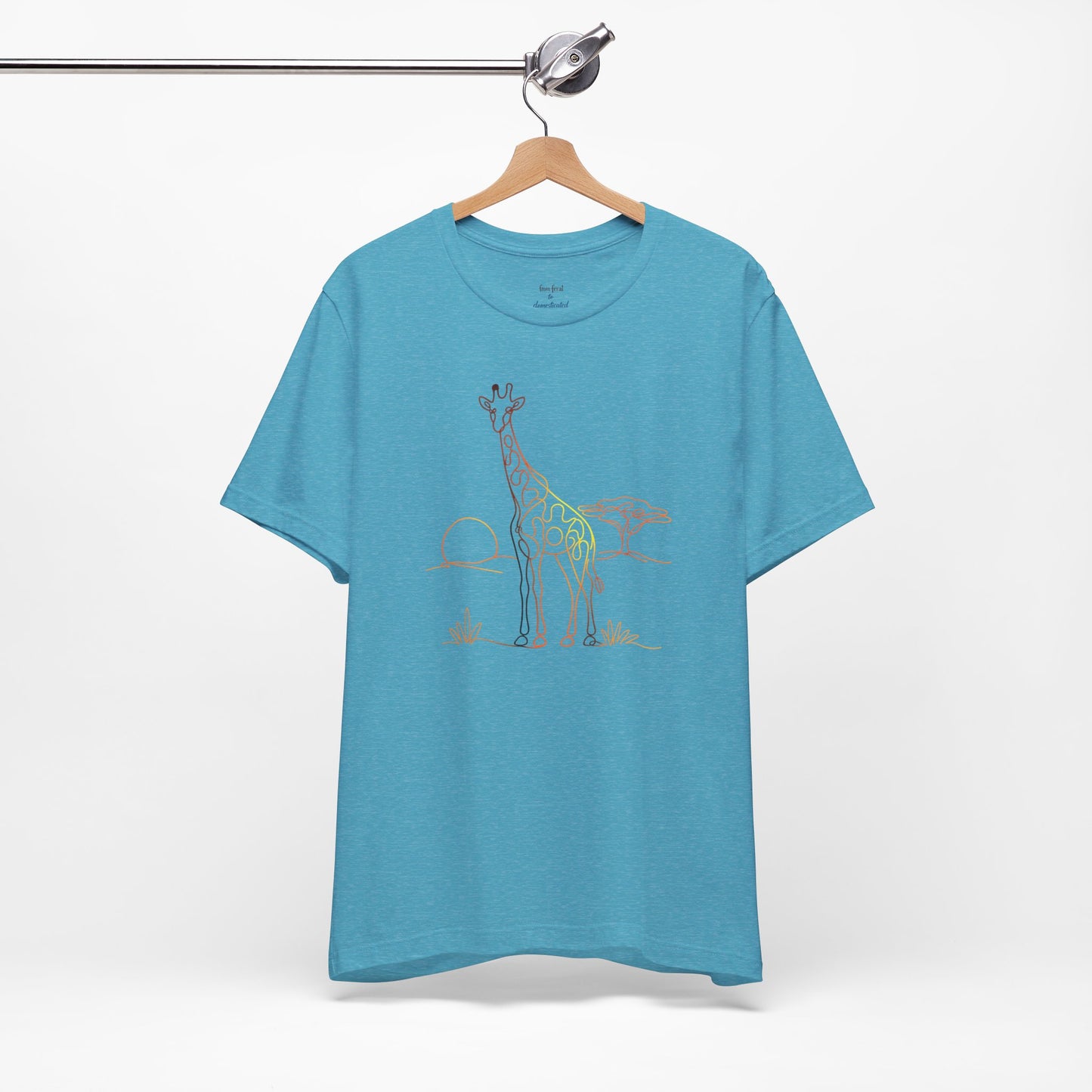 Giraffe Sunset Tee — Minimal Line Art Safari T-Shirt