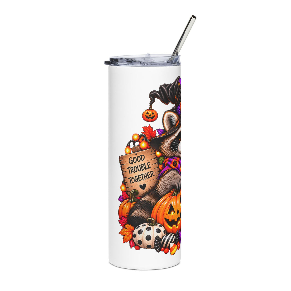Halloween Raccoon and Black Cat Bestie - 20oz Stainless Steel Tumbler