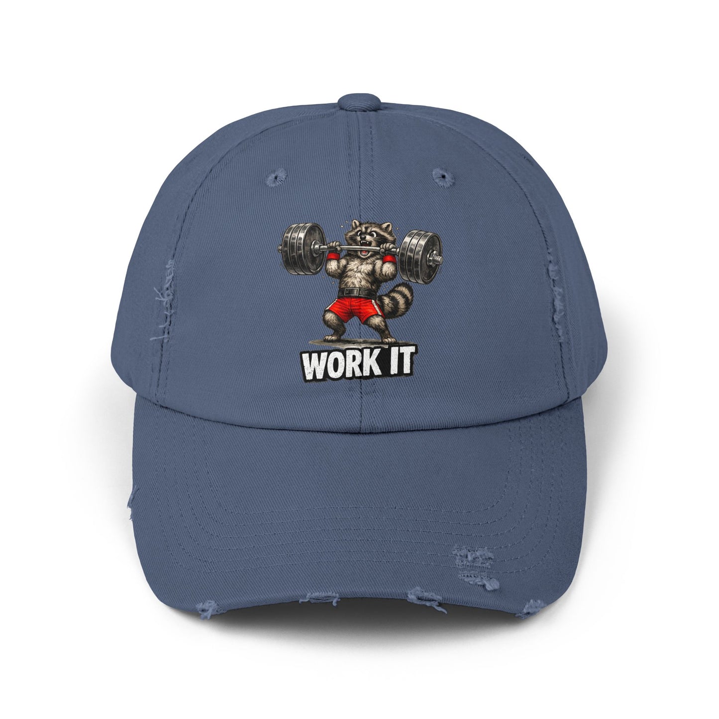 Work It Distressed Cap — Raccoon Mom/Dad Funny Dad Hat