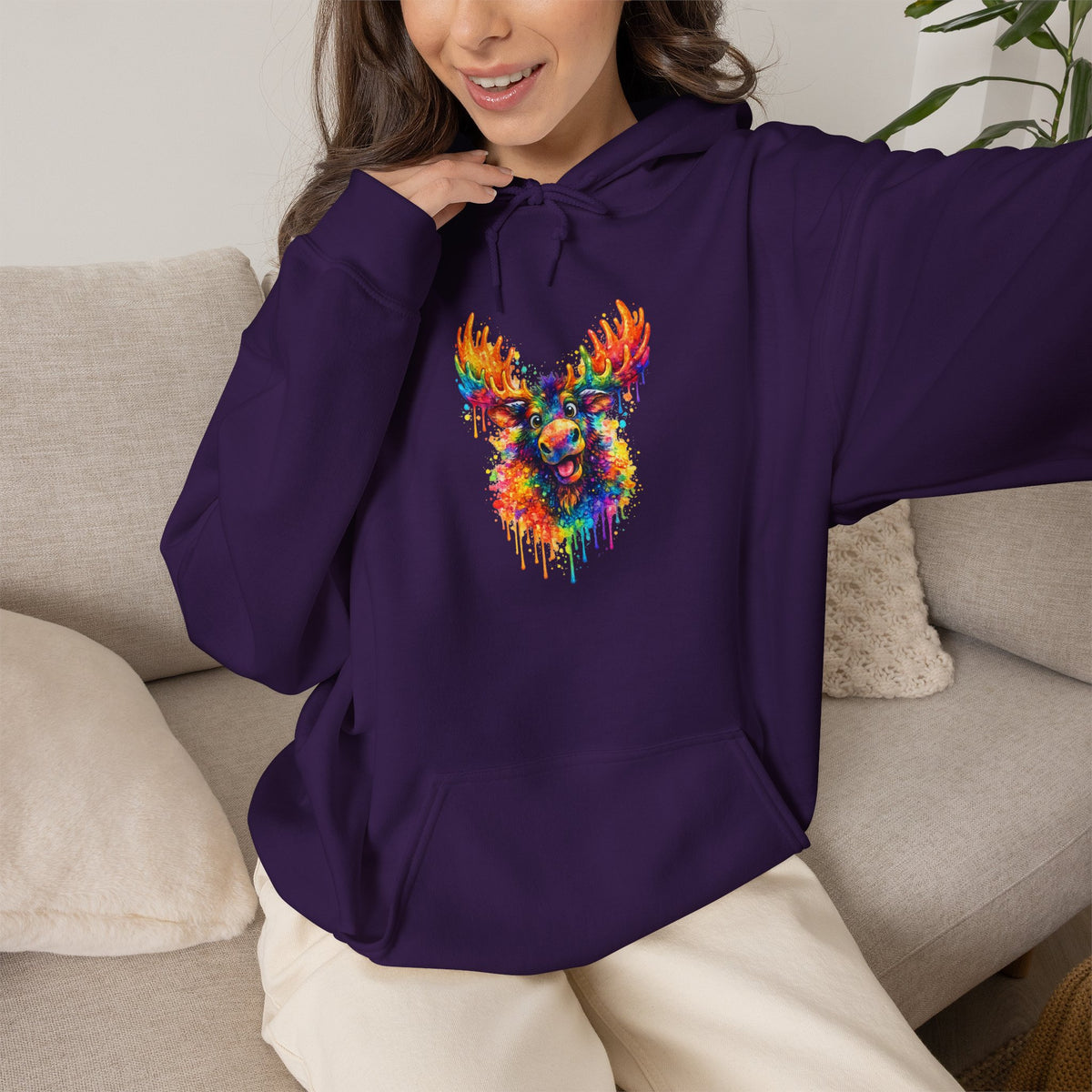 Watercolor Moose Hooded Sweatshirt