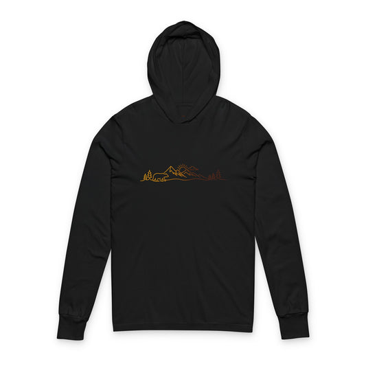 Continuous Line Art Bear Hooded Long Sleeve Tee