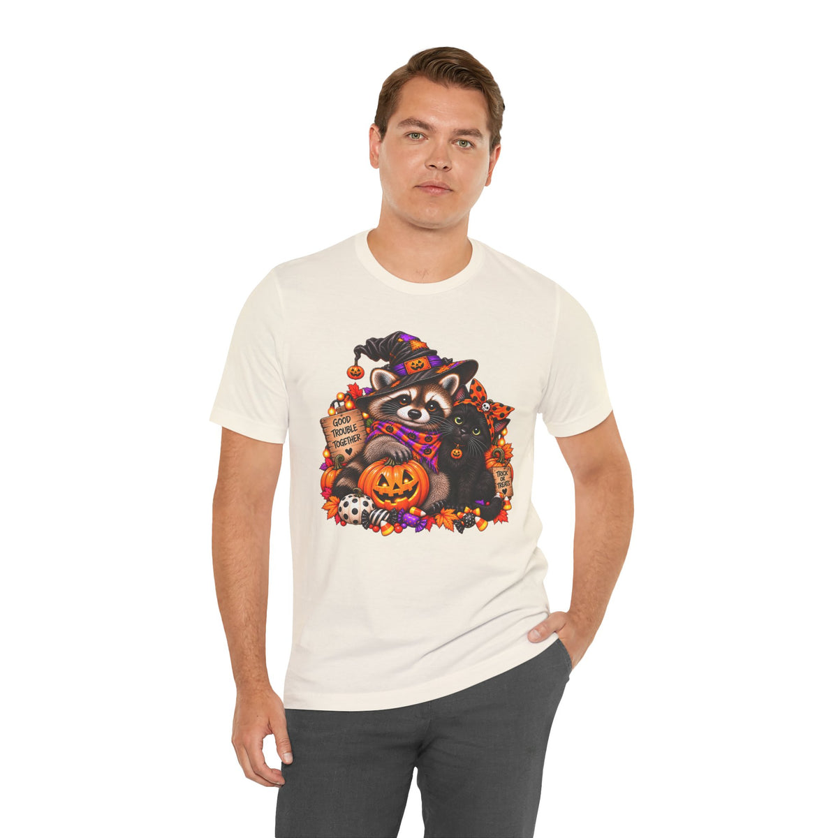 Halloween Raccoon and Black Cat T-Shirt