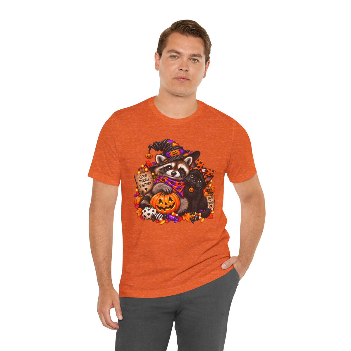 Halloween Raccoon and Black Cat T-Shirt
