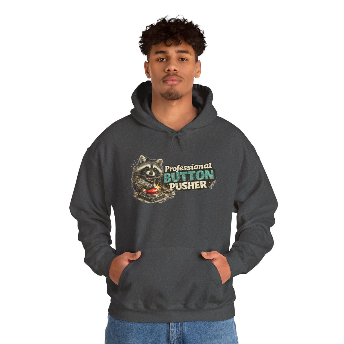 Raccoon "Button Pusher" Hooded Sweatshirt
