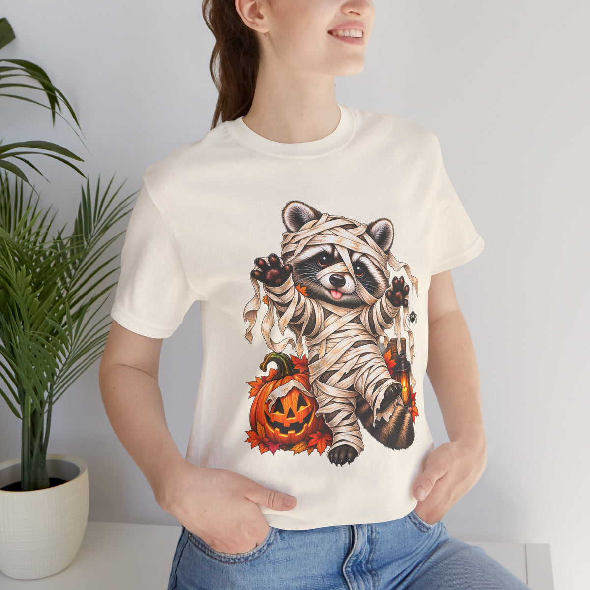Halloween Mummy Raccoon and Black Cat T-Shirt