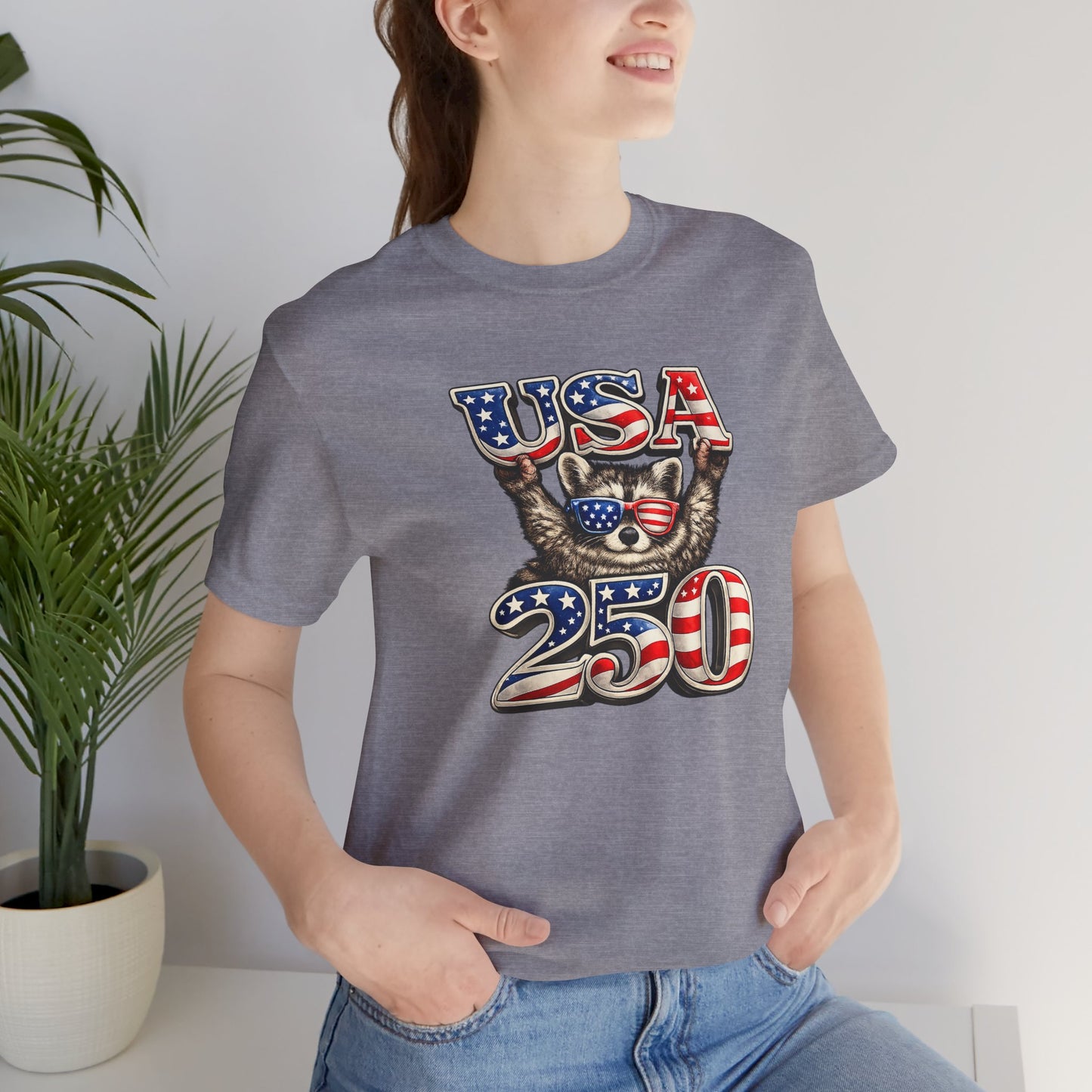 Patriot Raccoon 250th Anniversary T-Shirt — 4th of July Fireworks Flag Tee