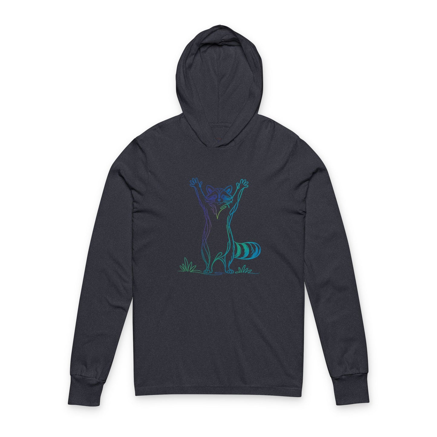 Continuous Line Art | Northern Lights Raccoon Hooded Long Sleeve Tee