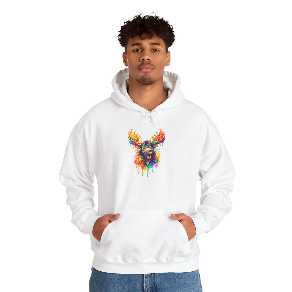 Watercolor Moose Hooded Sweatshirt