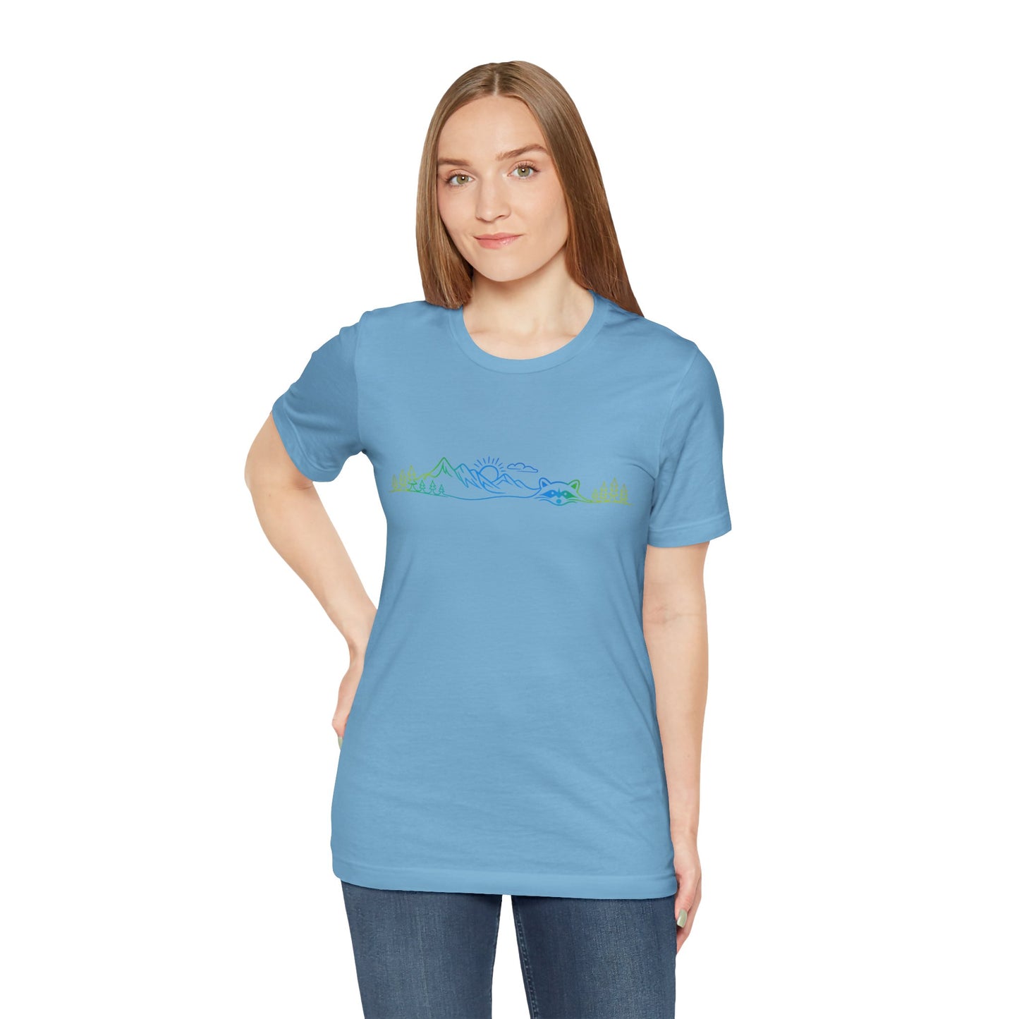 Raccoon Tee — Minimal Line Raccoon Scenic Graphic T-Shirt