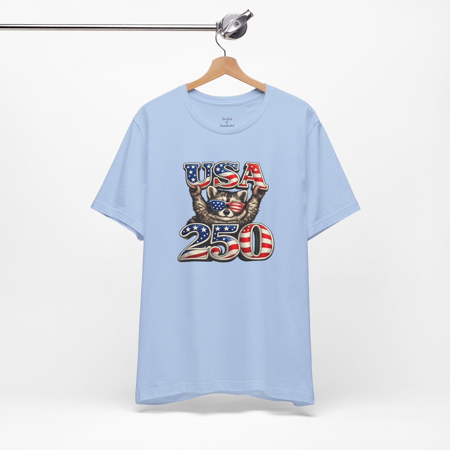 Patriot Raccoon 250th Anniversary T-Shirt — 4th of July Fireworks Flag Tee