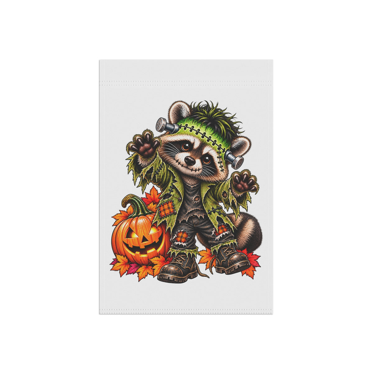 Halloween Frankenstein Raccoon Garden Flag
