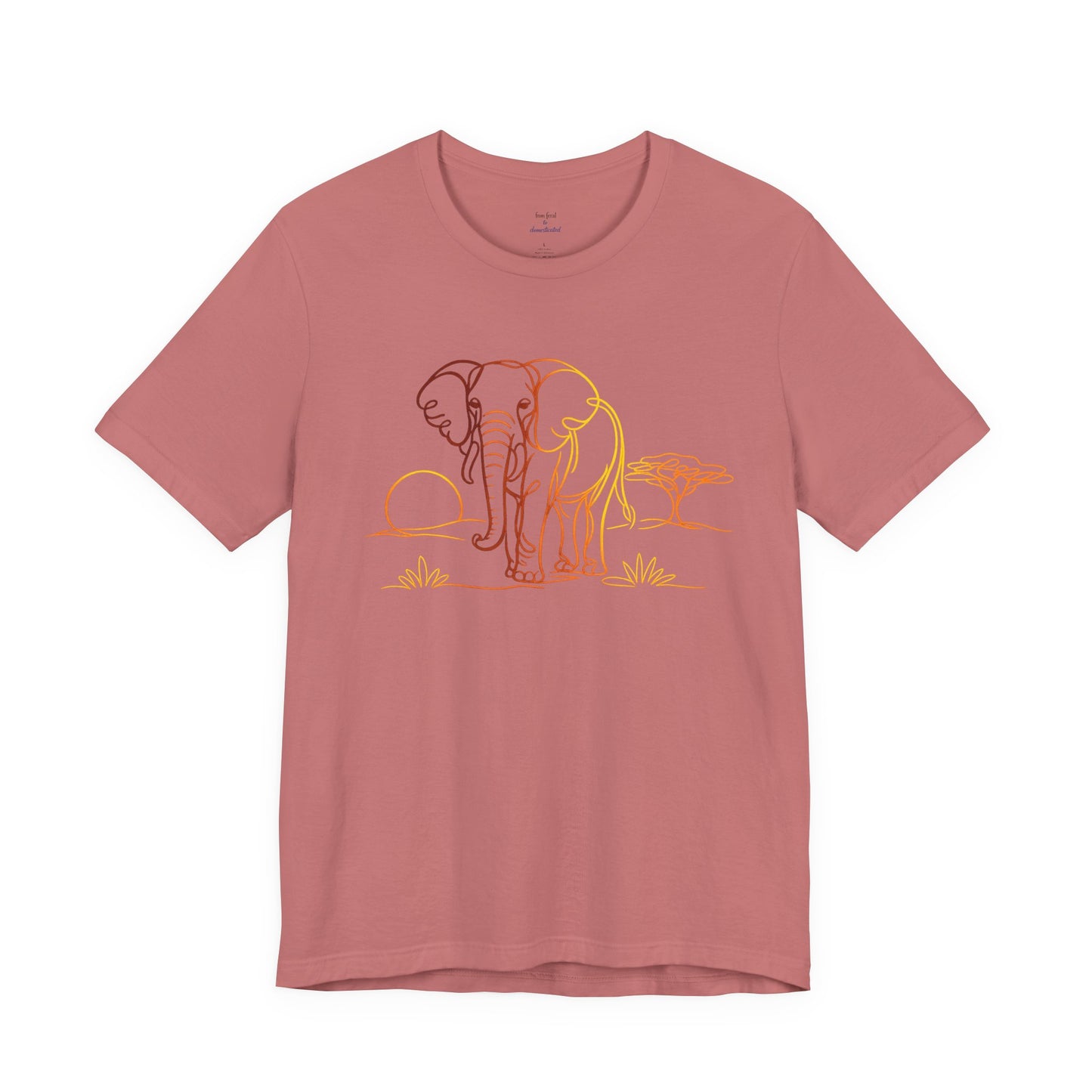 Elephant Sunset Tee — Minimal Line Art Safari T-Shirt