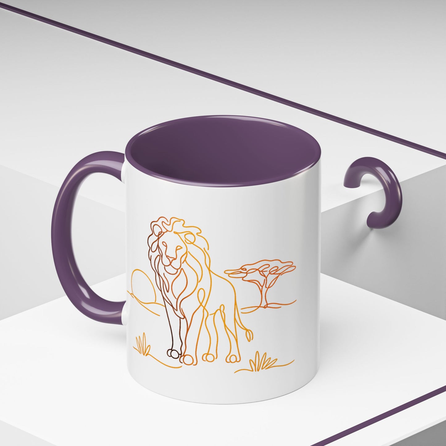 Safari Sunrise Coffee Mug — Minimal Line Lion Design (11/15oz)