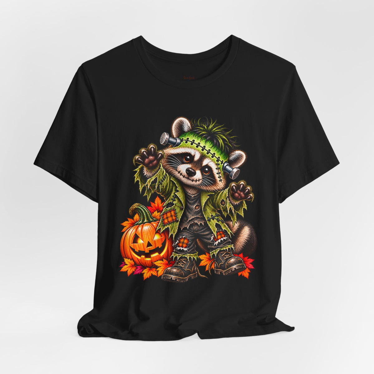 Halloween Frankenstein Raccoon and Black Cat T-Shirt