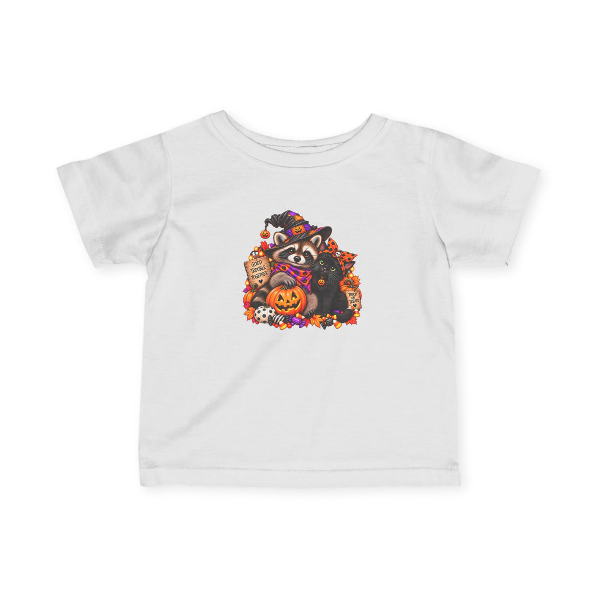 Halloween Raccoon and Black Cat Bestie Infant Tee