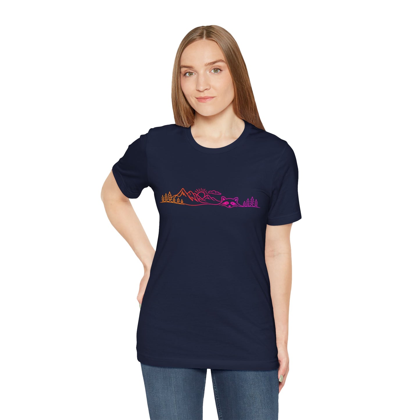 Raccoon Tee — Minimal Line Raccoon Scenic Graphic T-Shirt
