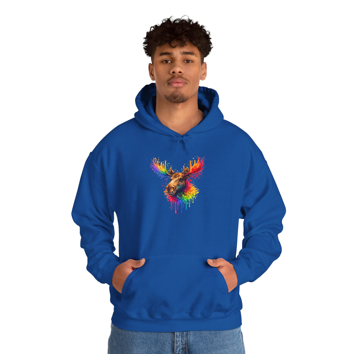 Watercolor Moose Hooded Sweatshirt