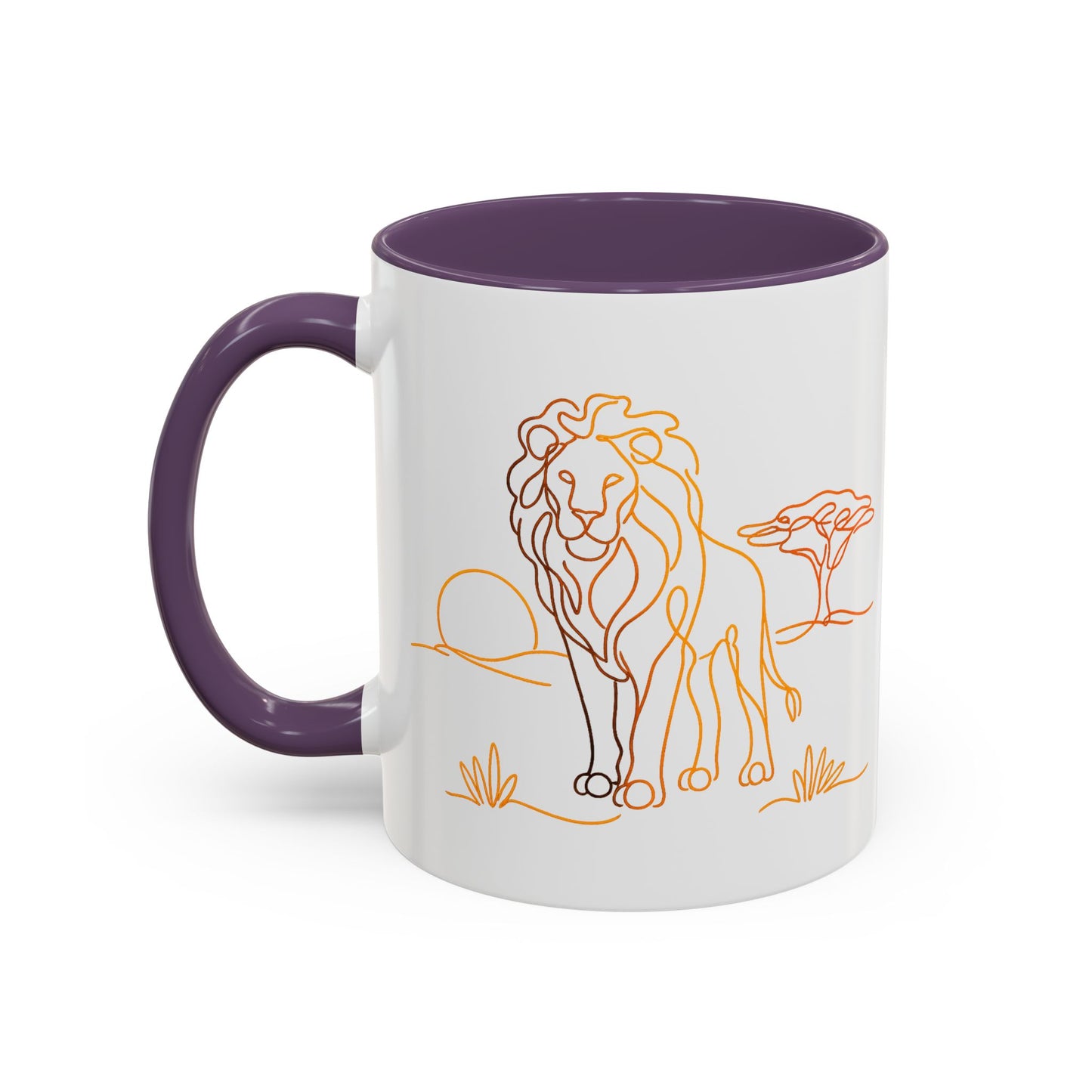 Safari Sunrise Coffee Mug — Minimal Line Lion Design (11/15oz)