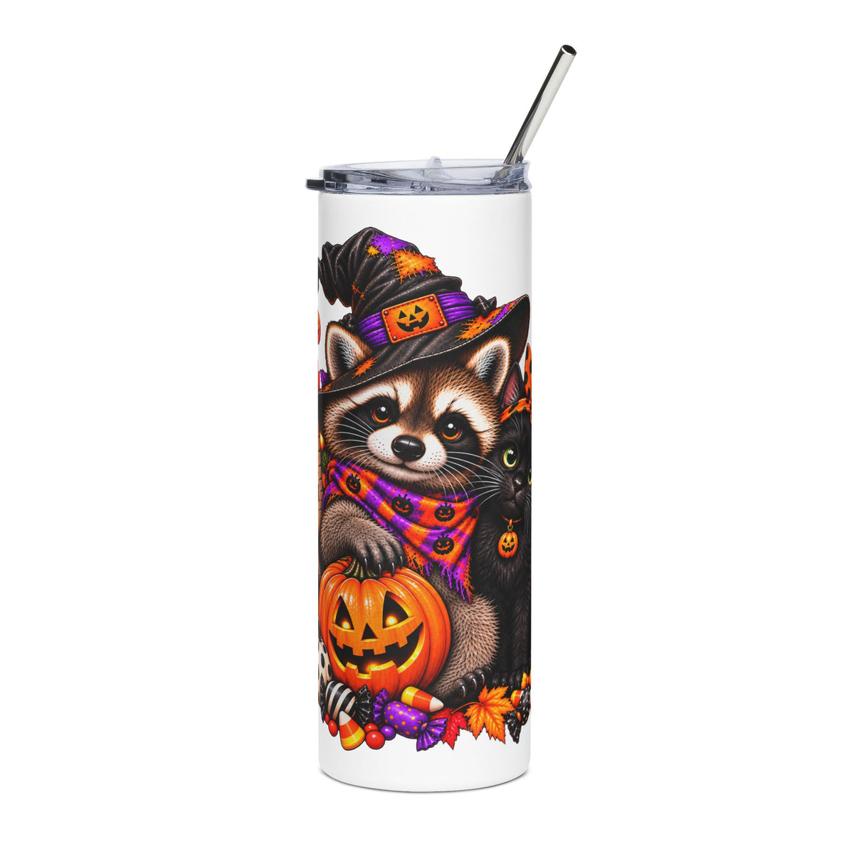 Halloween Raccoon and Black Cat Bestie - 20oz Stainless Steel Tumbler