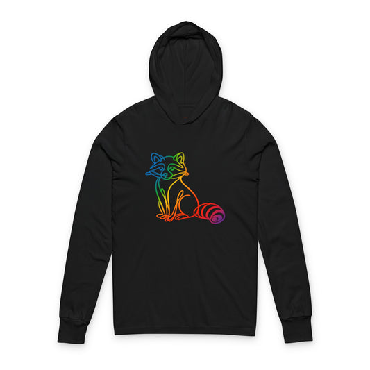 Continuous Line Art | Sitting Raccoon Hooded Long Sleeve Tee