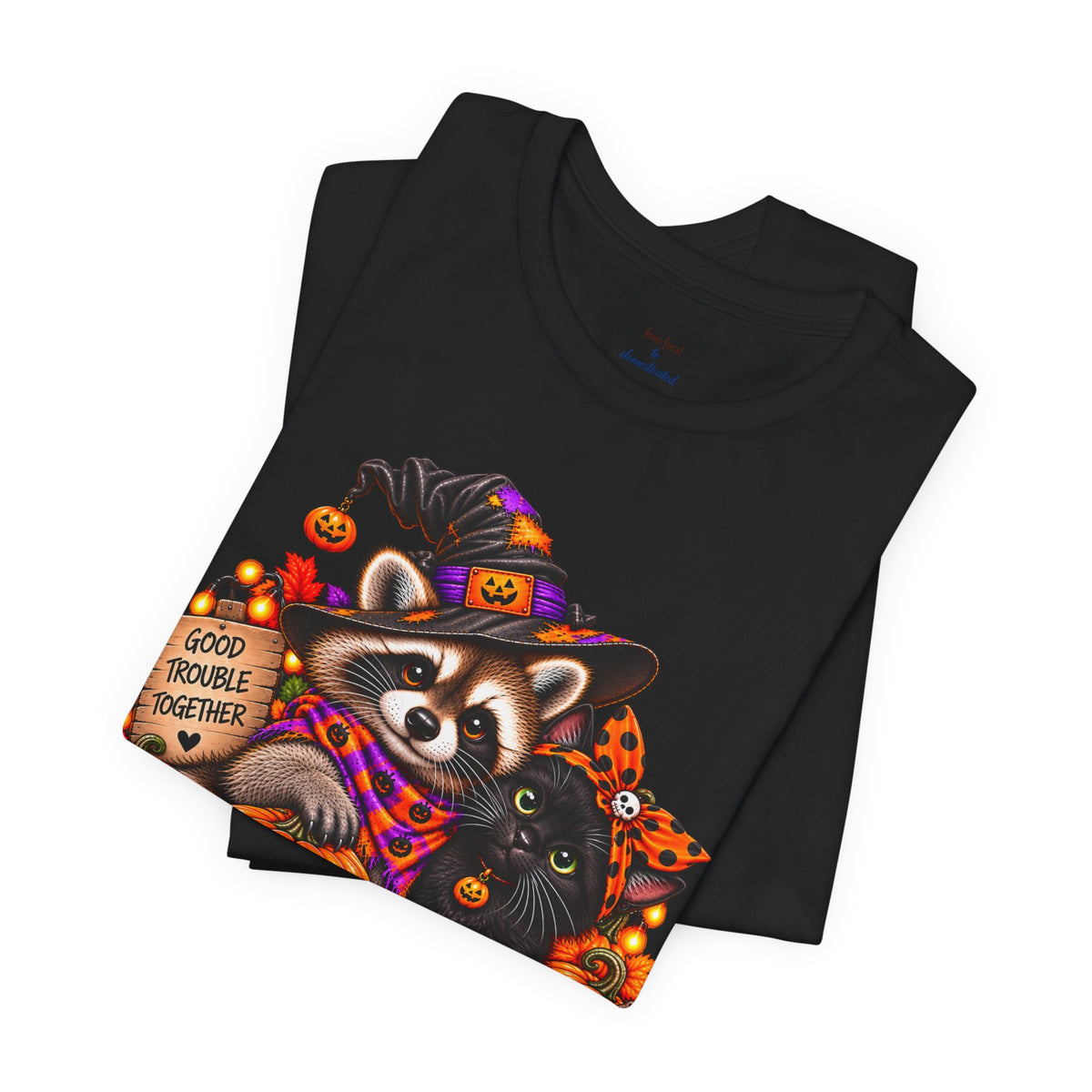 Halloween Raccoon and Black Cat T-Shirt