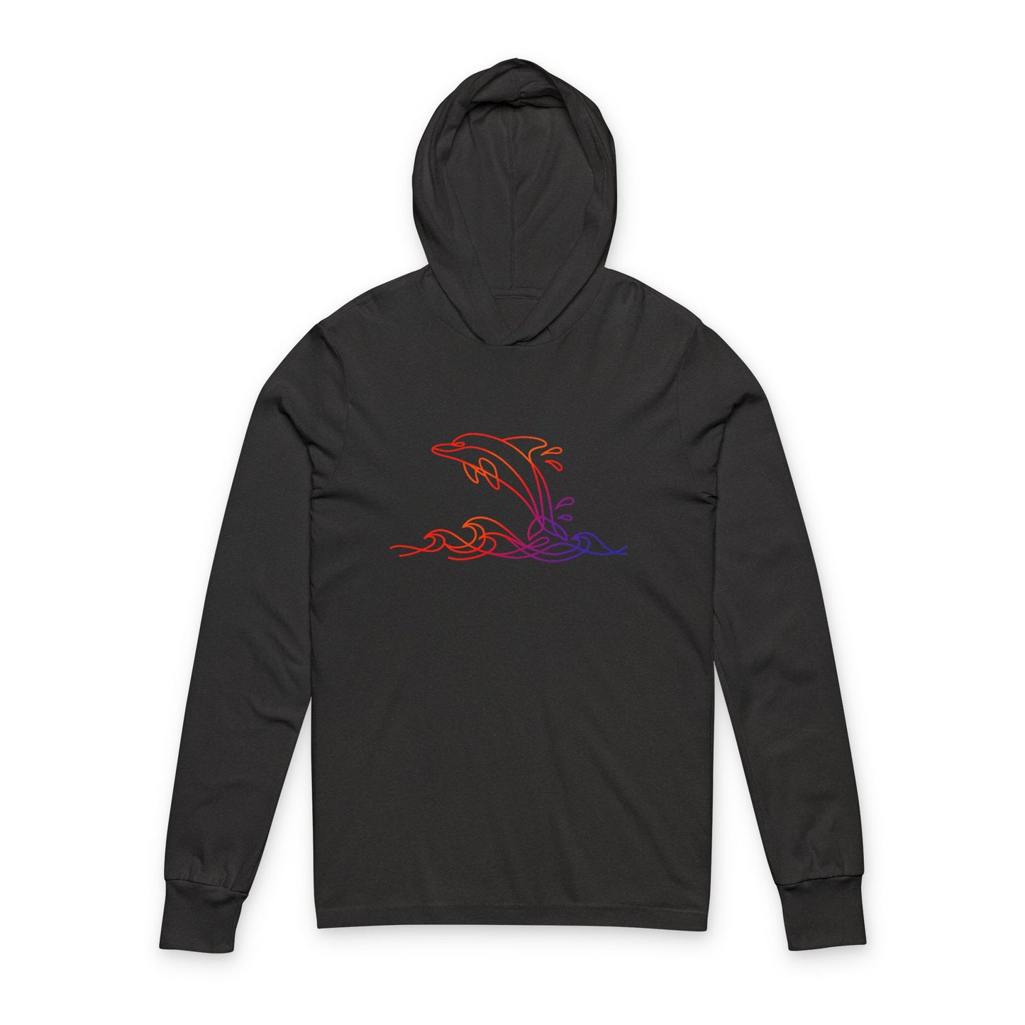 Continuous Line Art Dolphin Hooded Long Sleeve Tee
