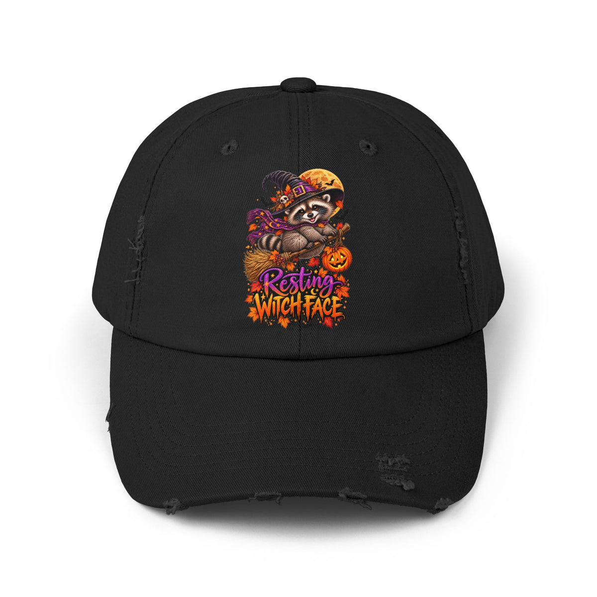 Resting Witch Face Raccoon Distressed Baseball Hat
